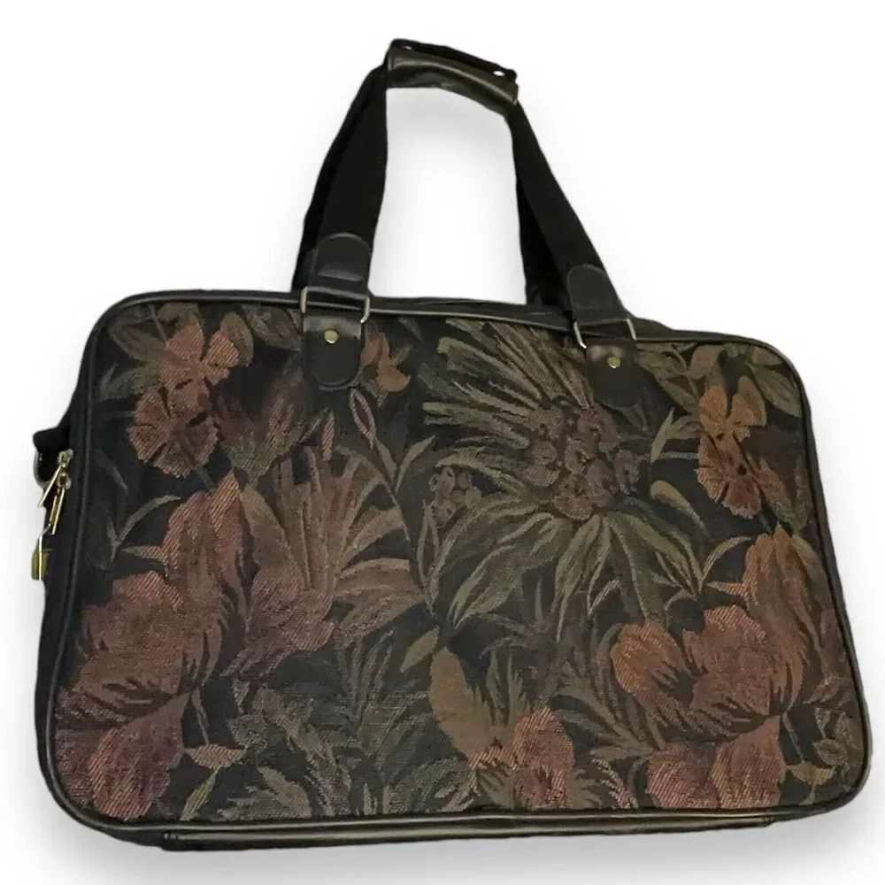 Jaguar Overnight Travel Bag Satchel Vintage Floral Tapestry 90s Multicolored Zip